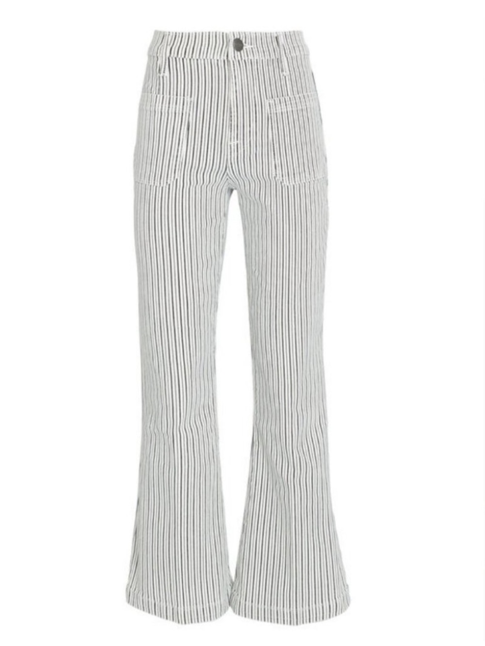 Frame Denim Le Bardot Striped Cropped Flare Jeans in Black & White Size 29
